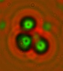 An experimental "cold fusion" device produced this pattern of "triple tracks", which scientists say is caused by high-energy nuclear particles resulting from a nuclear reaction. Credit: Pam Boss, Space and Naval Warfare Systems Center