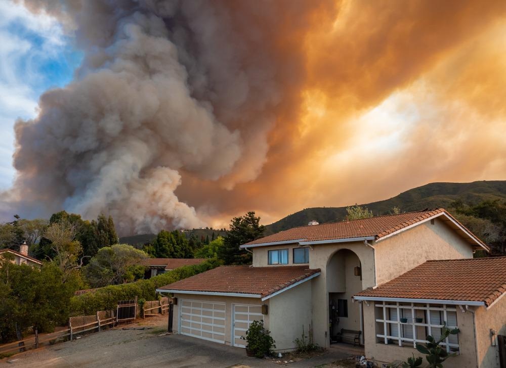 california wildfire with house