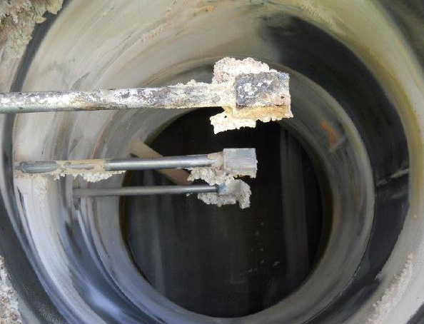 Scrubber Fouled from Calcium and Salt Deposits.
