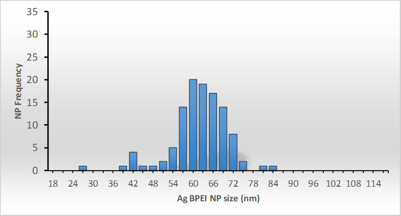 Ag BPEI NPs analyzed immediately after being added to control seawater to make a 100 ng/L Ag containing suspension. This suspension, made daily and immediately prior to sample analysis, was used as a particle calibration standard in the seawater matrix.
