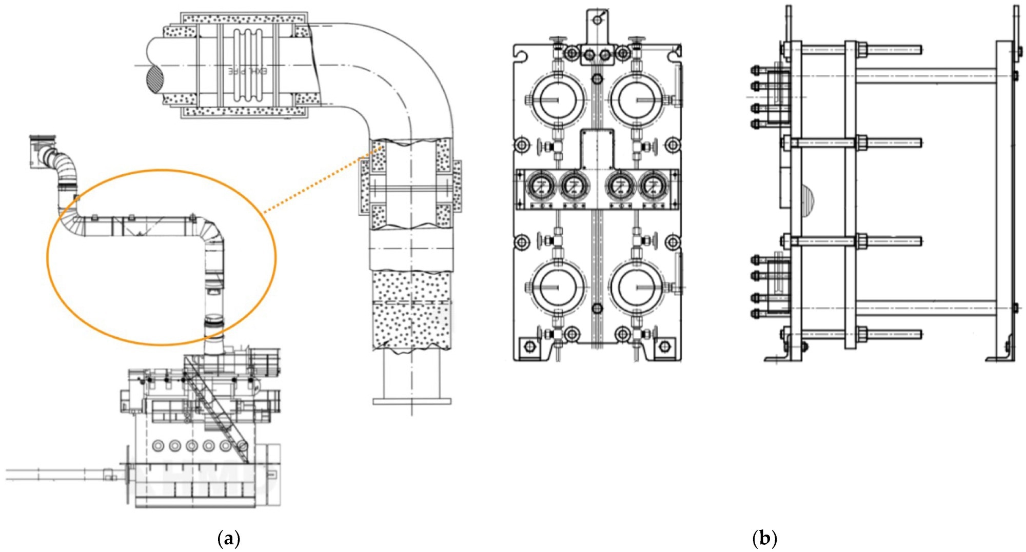 (a) Surface area for the TEG system designed on the ME exhaust outlet line; (b) Surface for the TEG system designed on the ME JCW heat exchanger.
