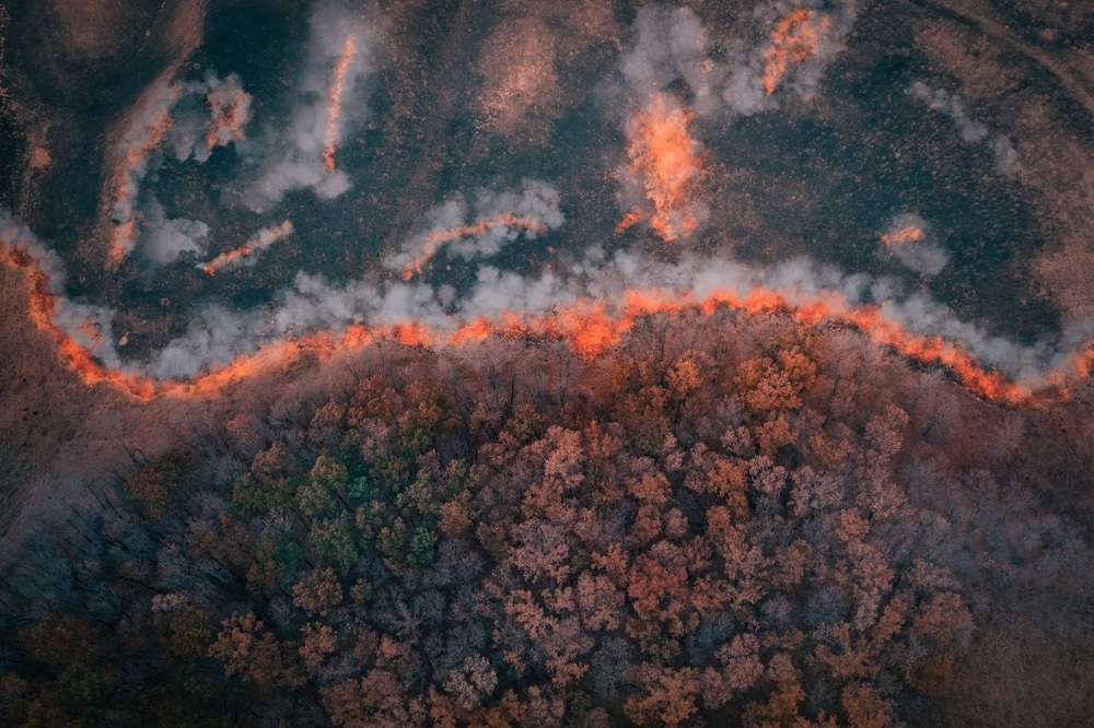 wildfire image taken with drone above forest