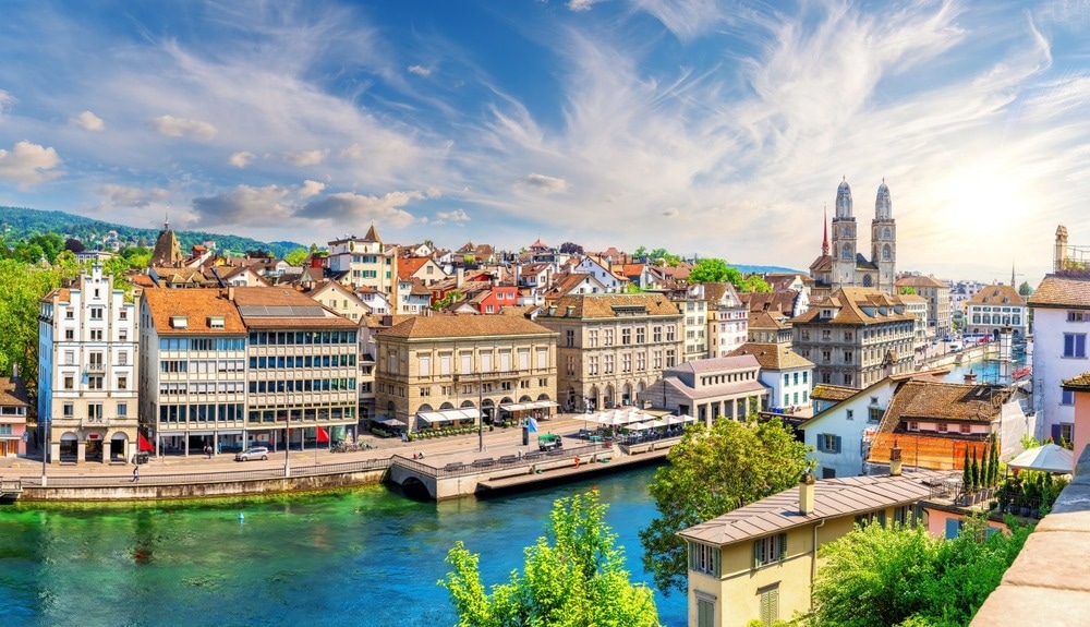 zurich switzerland river downtown