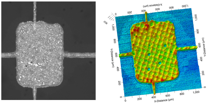 Silver pad measured by the Zeta-Solar optical profiler. The Zeta-Solar automatically measures pad and line dimensions to enable process monitoring. Additional Solar Metrology Solutions from KLA Instruments