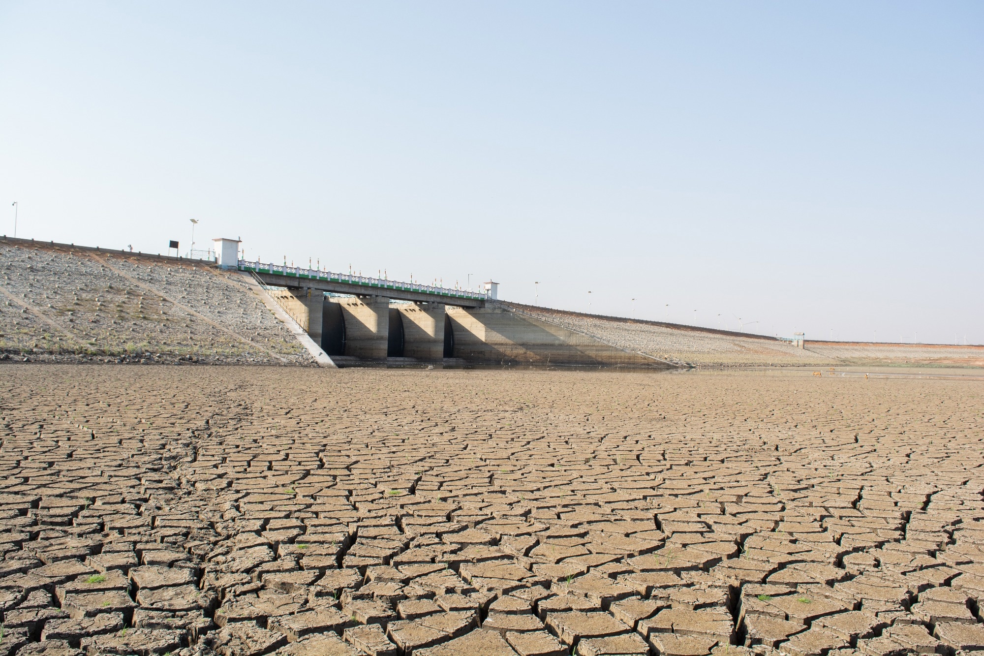 empty reservoir with cracked ground