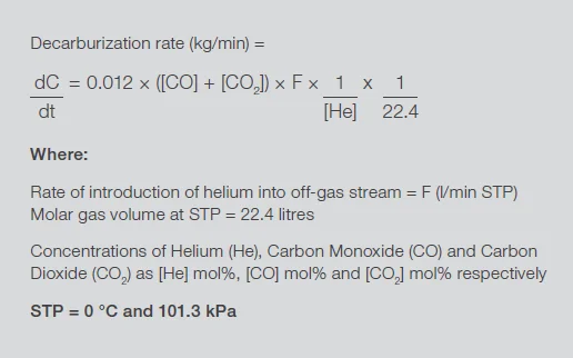 Derived Value calculation for decarburization rate using metered helium introduction