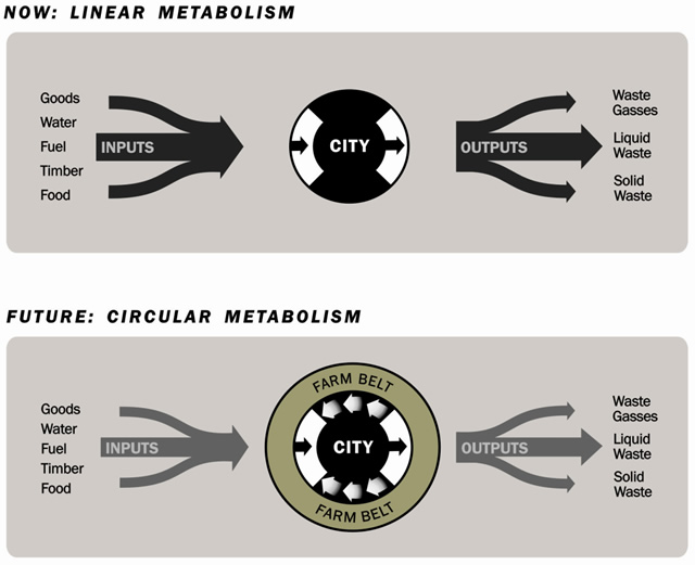 The city of tomorrow has to be transformed from unsustainable linear throughput of materials to a closed-loop circular metabolism, where materials, energy, water, food and other resources are fully recovered; continuously circulating for material gains and greenhouse gas reductions. The sd+b Centre is researching in the transformation of existing cities at the neighbourhood scale to low carbon cities.
