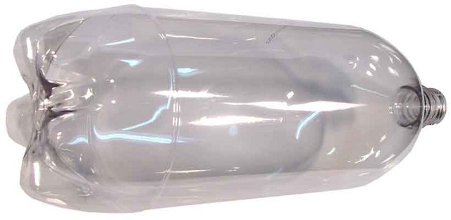 A typical fizzy drink bottle, primarily constructed from PET.