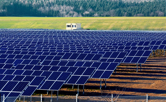 Solar power plant under construction in Germany, Saxony, near Gera.