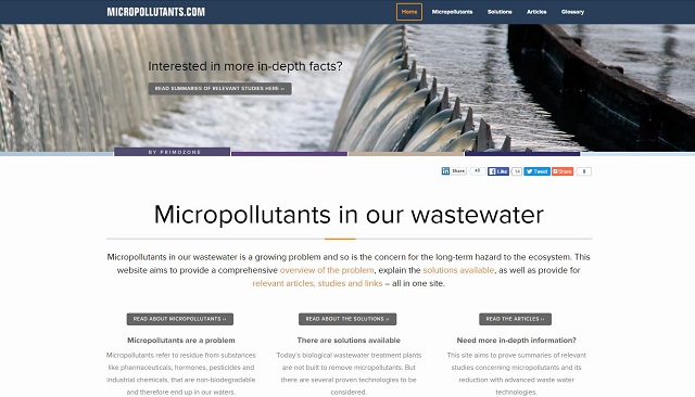 The new micropollutants website released by Primozone aims to spread knowledge regarding the problems, solutions and research surrounding micropollutants.
