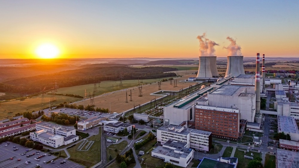 nuclear power plant with sunrise