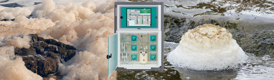 Toxic foam can form on the surface of natural waters containing high concentrations of phosphates. Inset: 2035 TP from Metrohm Process Analytics