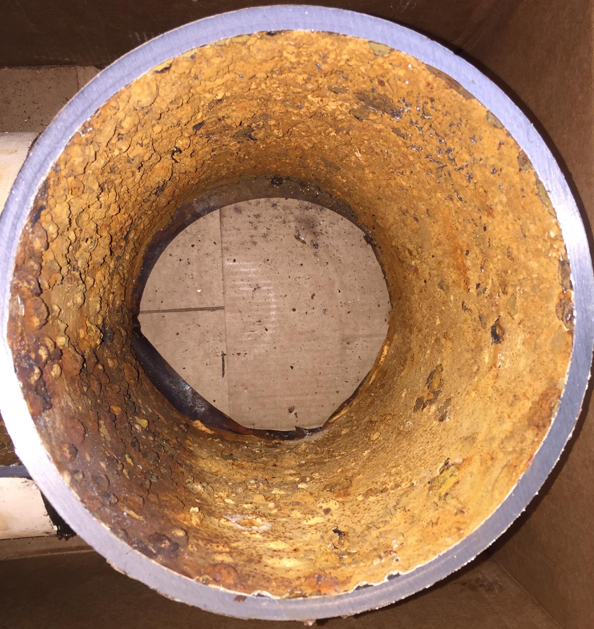 The rusted interior of this water pipe contains chromium that reacts with residual water disinfectants to form carcinogenic hexavalent chromium. Image Credit: Water Chemistry and Technology Lab/UCR.