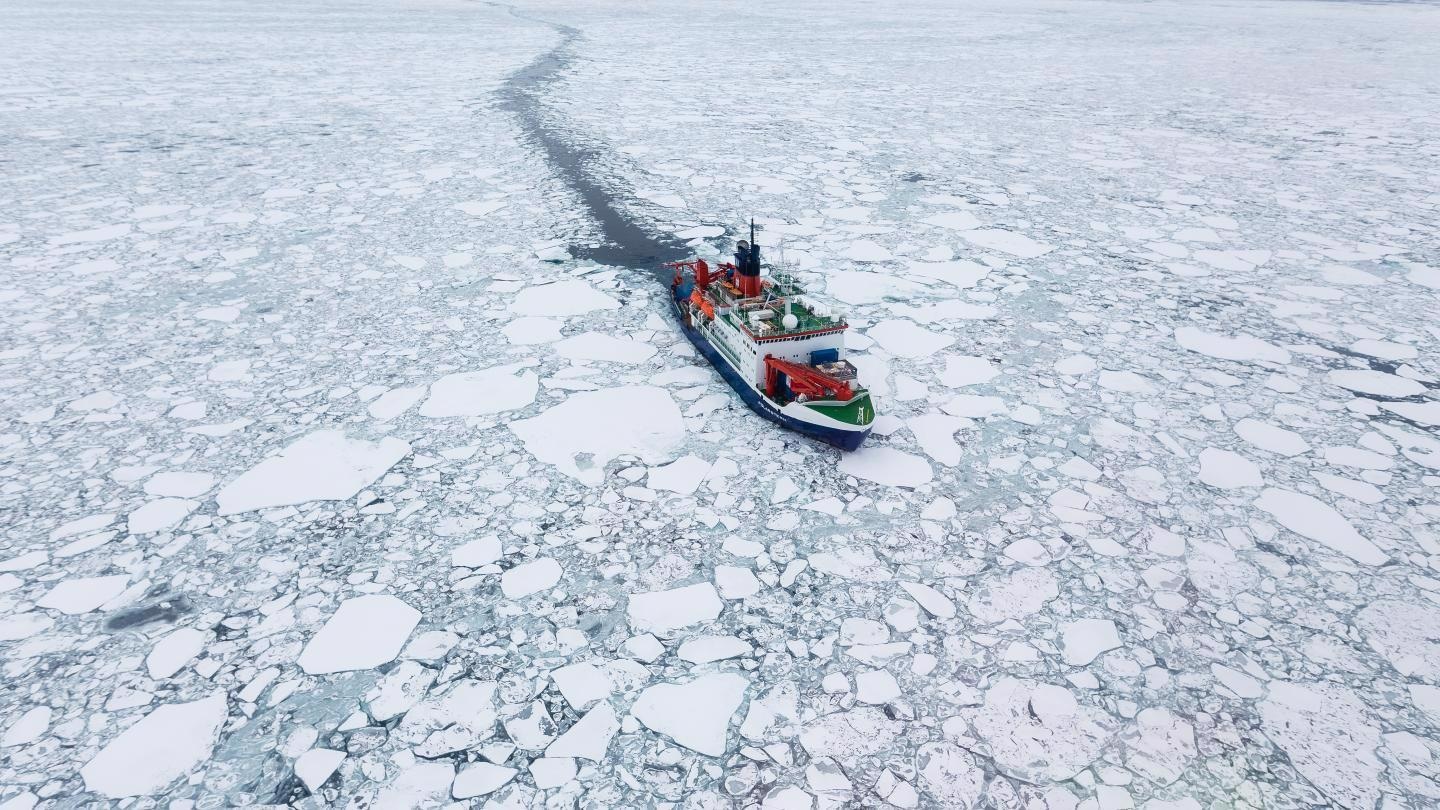 The research vessel Polarstern drifting in Arctic sea ice.