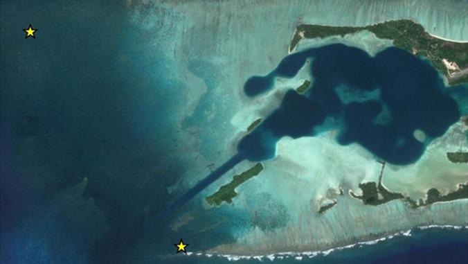A map of Palmyra Atoll showing where the corallimorphs were collected