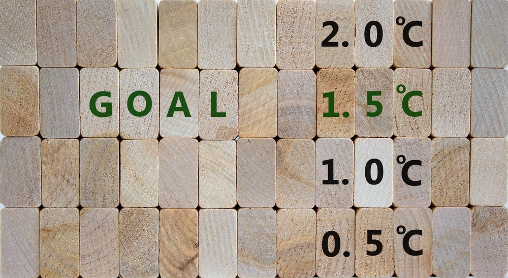 Symbol for limiting global warming. Wooden blocks with word