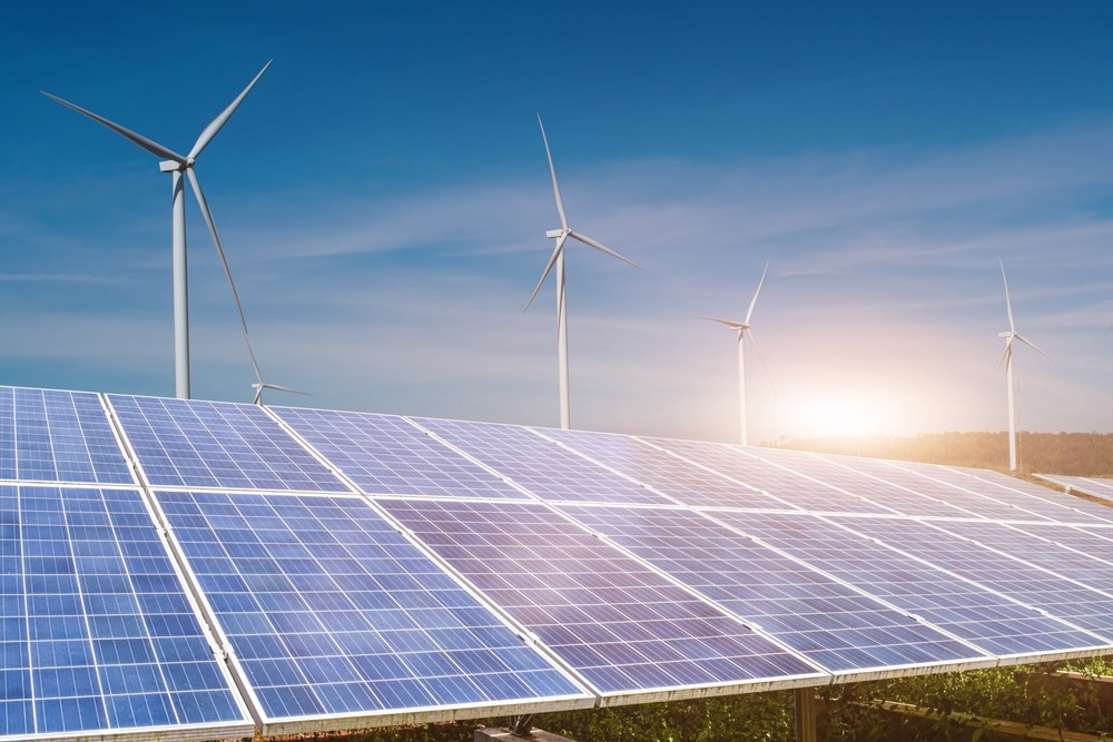 solar panels, wind turbines