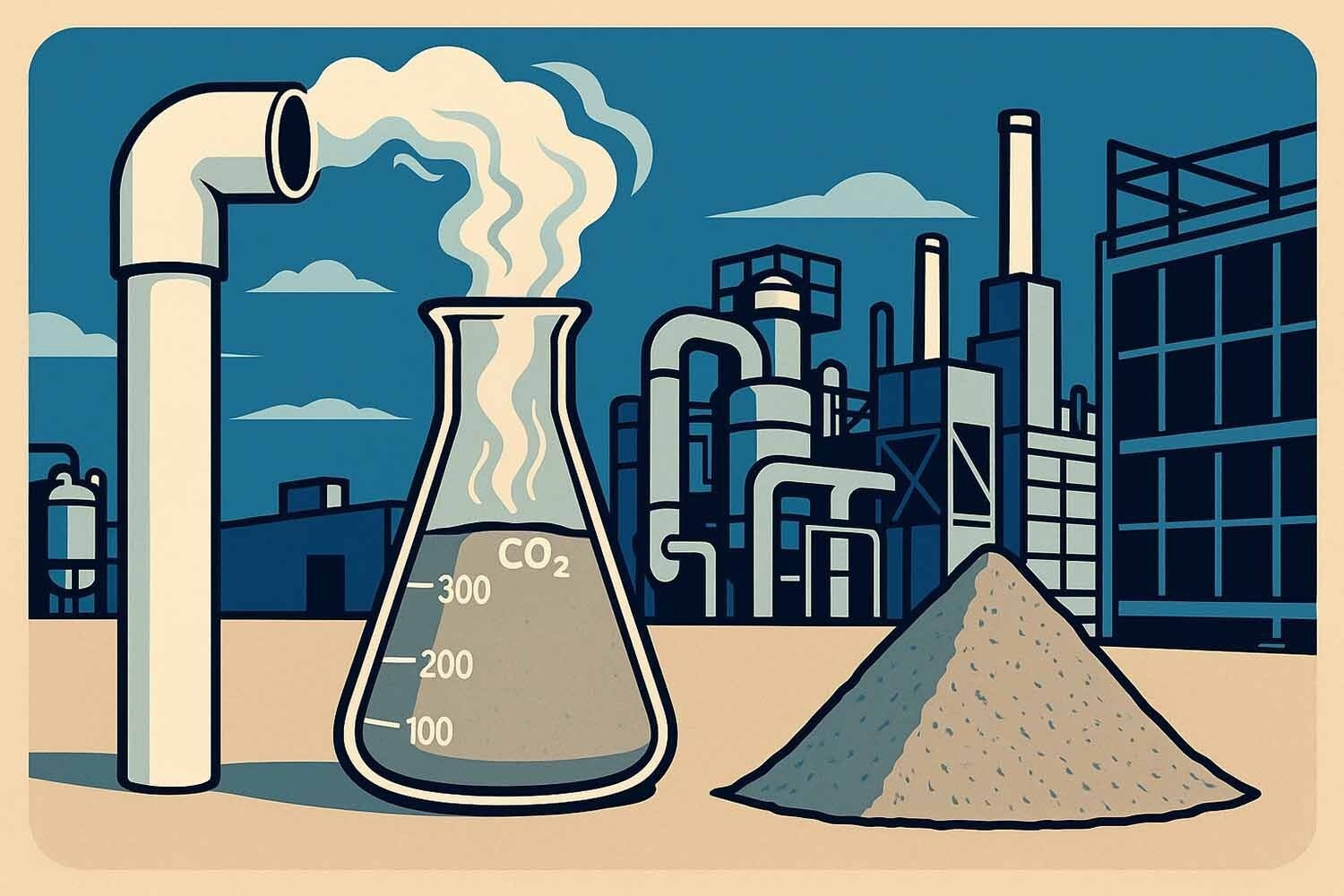 Concept illustration of capturing particulates from the air to use in concrete production.