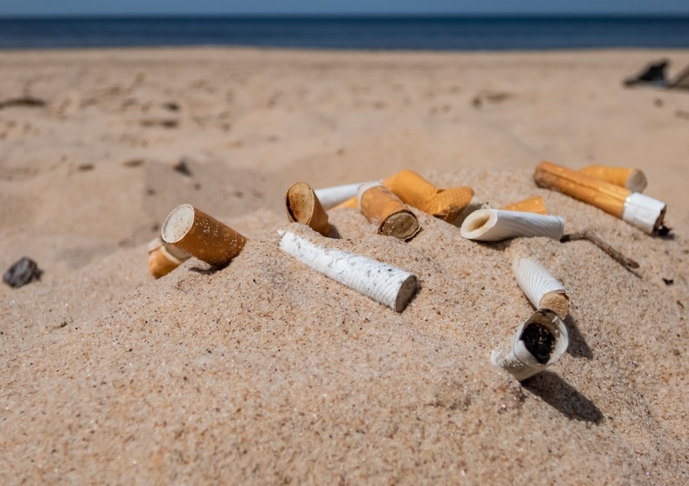 cigarette butt waste on beach