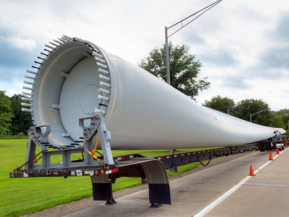 old wind turbine blade ready for disposal