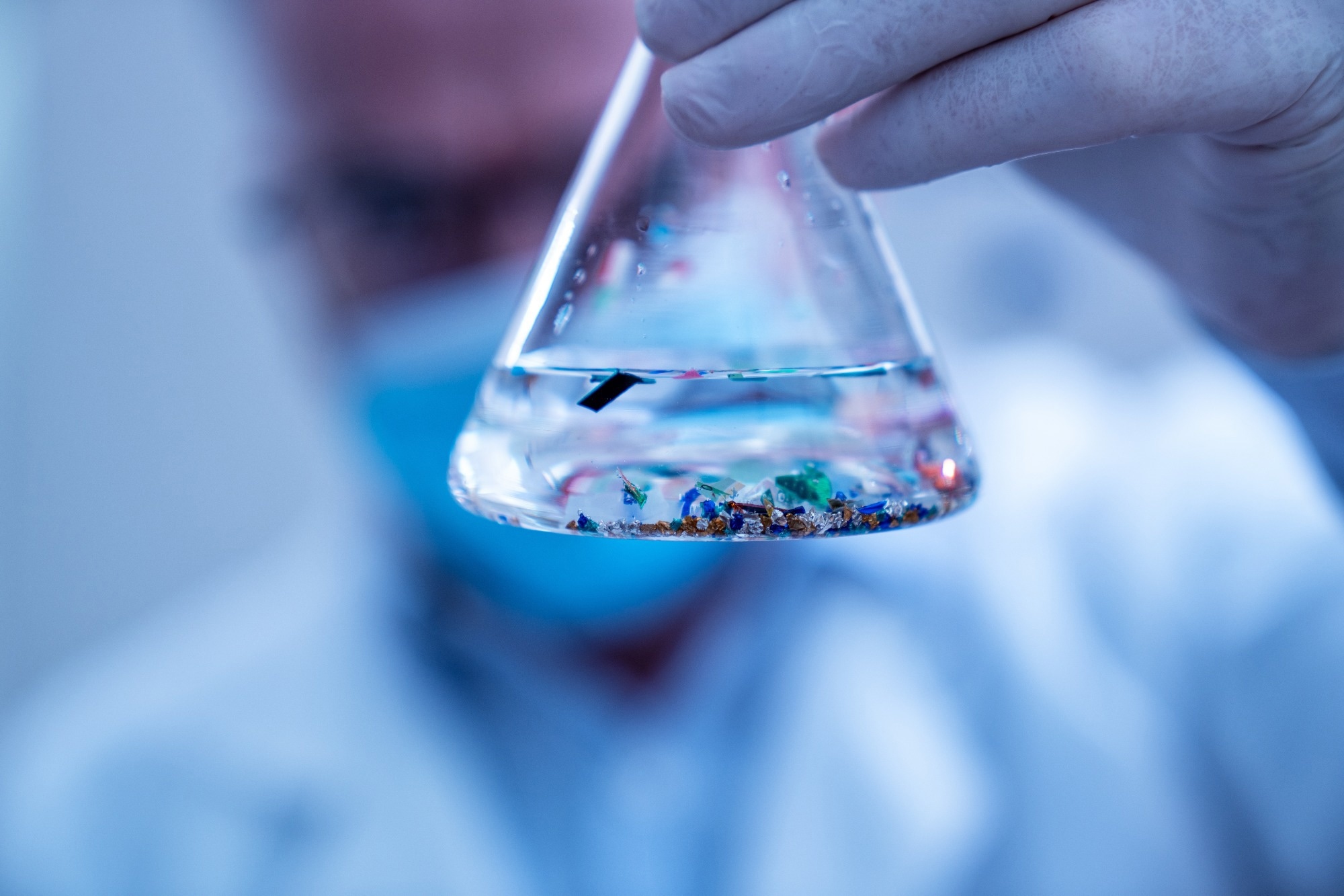 plastic waste in a lab glass